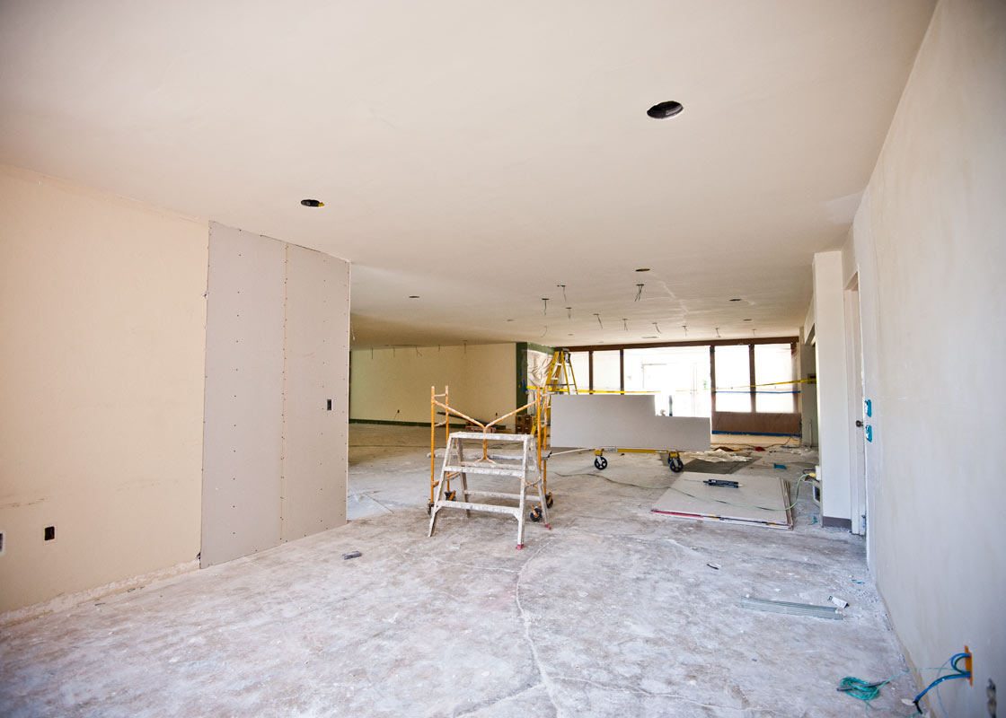 The main lobby, with the front desk and offices dismantled.