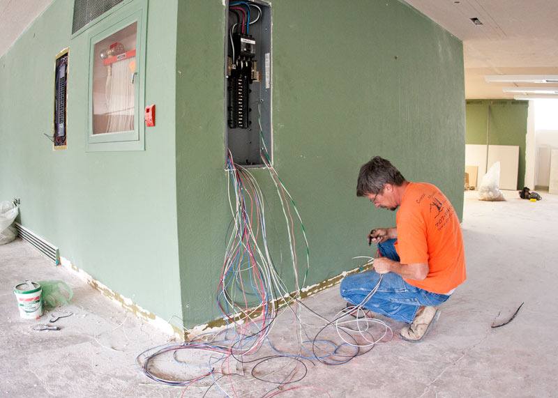 This tangle of wires will become the nerve center of the new, digitally enabled library.