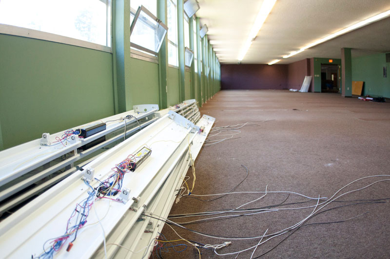 The east corner (dark wall) that once housed periodicals will be a new, glassed-in study area for students