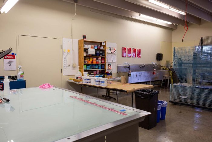 Screen printing lab with ink